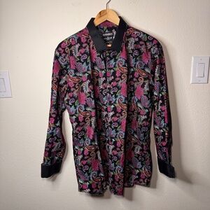 Barabas Corduroy Finish Paisley Button Down Shirt XL Multicolor Luxury Disco
